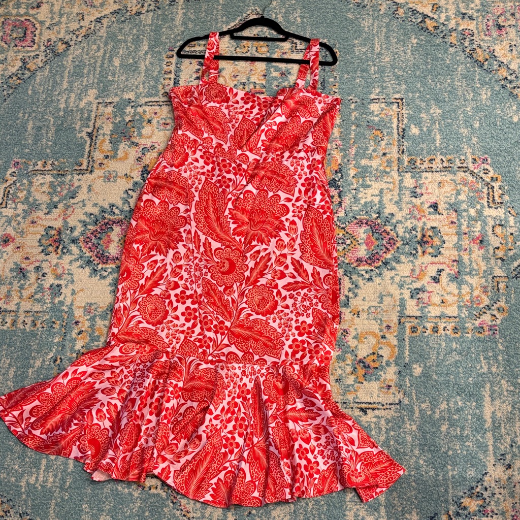 J. Crew Red And White Floral Maxi Dress With Ruffle Hem